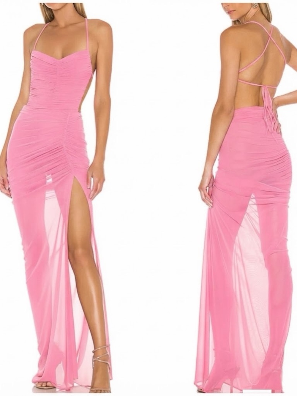 NWT Michael Costello Maxi Dress Ruched Sheer